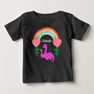 Personalised Kids Dinosaur Whimsical Rainbow Heart Baby T-Shirt