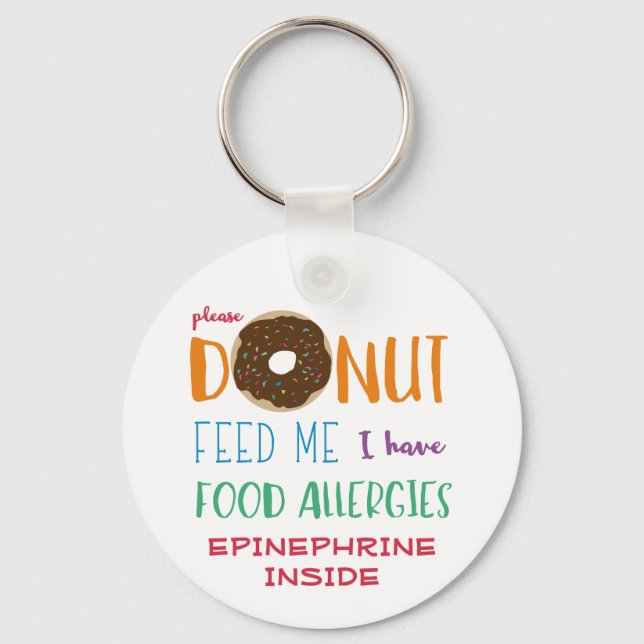 Personalised Kids Doughnut Feed Me Food Allergy Key Ring (Front)
