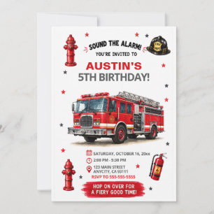 Personalised Kids Fire Truck Birthday Invitation
