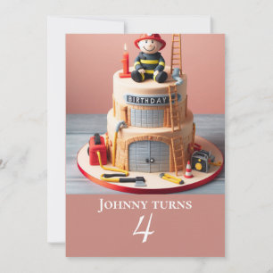 Personalised Kids Firefighter Cake Birthday  Invitation