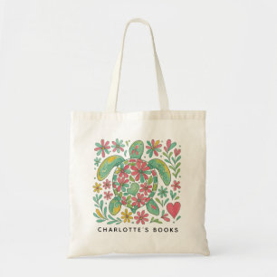 Personalised Kids’ Floral Turtle Library Tote Bag