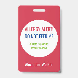 Personalised Kids Food Allergy Alert Customised ID Badge