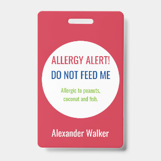 Personalised Kids Food Allergy Alert Customised ID Badge