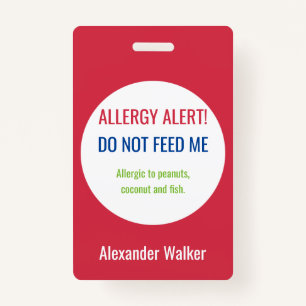 Personalised Kids Food Allergy Alert Customised ID Badge