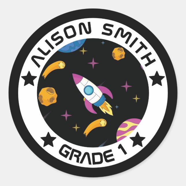 Personalised Kids Galaxy Travelling  Classic Round Sticker (Front)