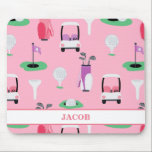 Personalised Kids Golfer Golfcart Golfing Sporty Mouse Pad<br><div class="desc">Dad,  Grampa or other Personalised Name Golfer Golfcart Golfing Sporty Pattern. Golf carts,  golf balls,  golf tees,  golf clubs all on the golf course,  sports design. Edit to change name.</div>