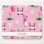Personalised Kids Golfer Golfcart Golfing Sporty Mouse Pad<br><div class="desc">Dad,  Grampa or other Personalised Name Golfer Golfcart Golfing Sporty Pattern. Golf carts,  golf balls,  golf tees,  golf clubs all on the golf course,  sports design. Edit to change name.</div>