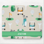 Personalised Kids Golfer Golfcart Golfing Sporty Mouse Pad<br><div class="desc">Dad,  Grampa or other Personalised Name Golfer Golfcart Golfing Sporty Pattern. Golf carts,  golf balls,  golf tees,  golf clubs all on the golf course,  sports design. Edit to change name.</div>