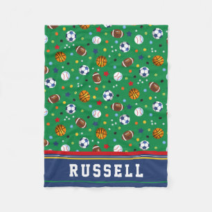 Personalised Kids Green Multi Sports Fleece Throw Blanket