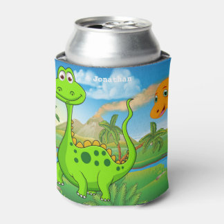 Personalised Kids Green Orange Dinosaur Can Cooler