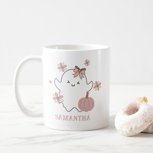 Personalised Kids Halloween Cute Ghost Mug (With Donut)