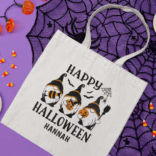 Personalised Kids Halloween Cute Gnomes Pumpkins Tote Bag