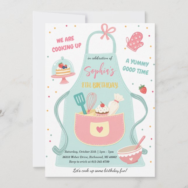 Personalised Kids Kitchen Cooking Birthday Invitation (Front)