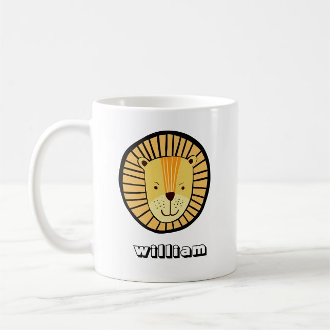 Personalised Kids Lion Jungle Animal Name Coffee Mug (Left)