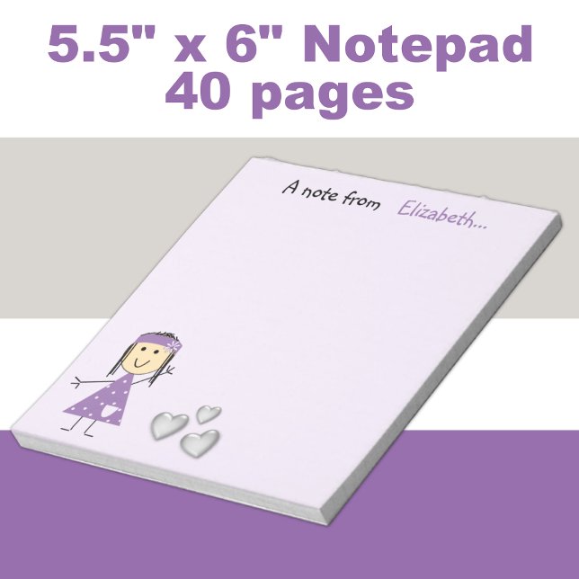 Personalised Kids little stick girl purple Notepad (Creator Uploaded)