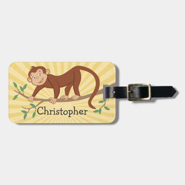 Personalised Kids Luggage Tag with Cute Monkey (Front Horizontal)