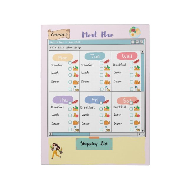 Personalised Kid's Meal Plan+Nutrition Check Box Notepad (Rotated)