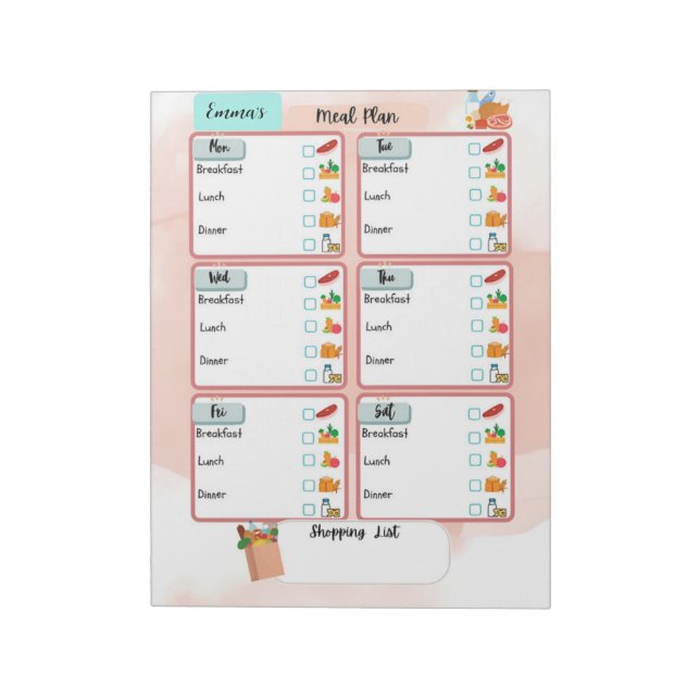 Personalised Kid's Meal Plan+Nutrition Check Box Notepad (Rotated)