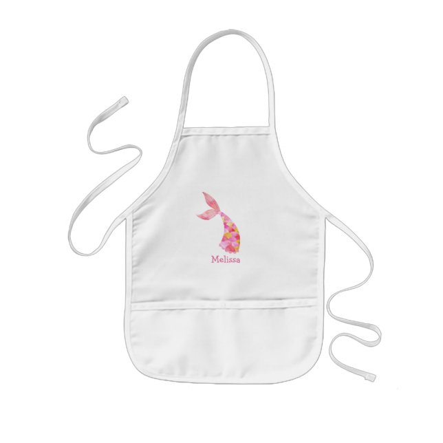 Personalised Kids Mermaid Tail Pink Monogram Apron (Front)