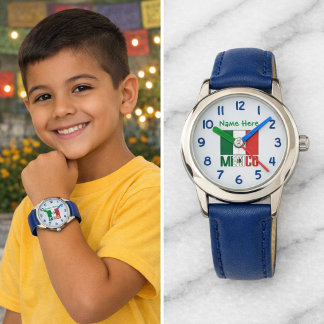 Personalised Kids Mexico Flag Blue Face Watch