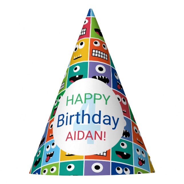 Personalised Kids Monster Birthday Party Add Age Hat (Front)