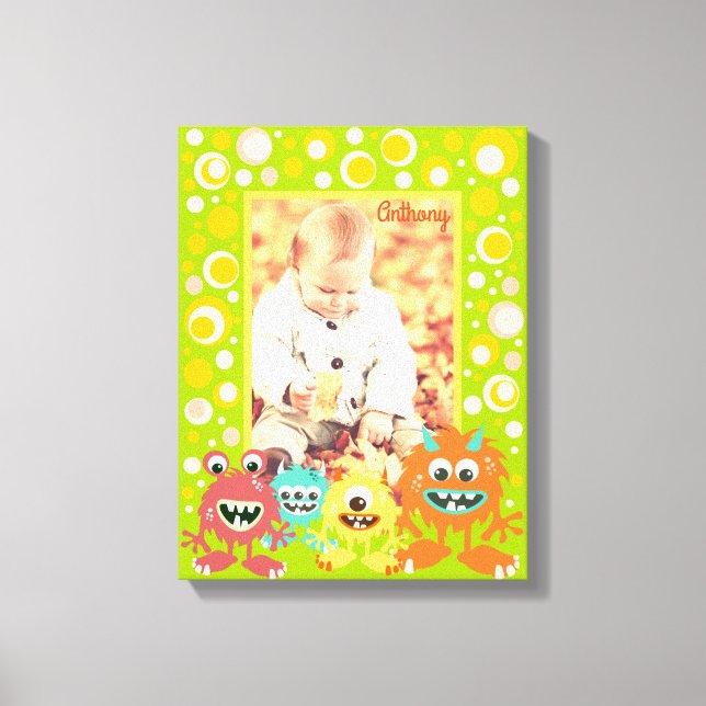 Personalised kids monsters photo frame canvas print (Front)