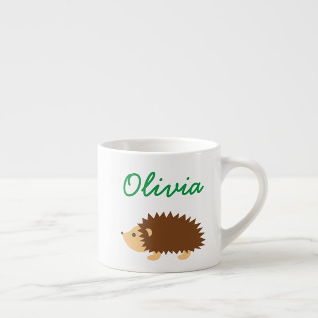 Personalised kid's mug with small hedgehog cartoon (Right)