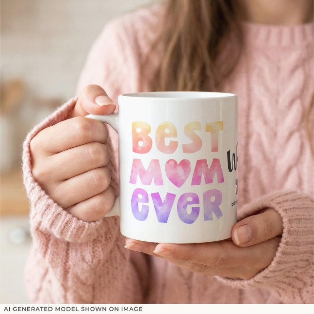 Personalised Kids Name Best Mum Ever Mum Mug (An 11-oz mug is shown. Add names and choose size and style.)
