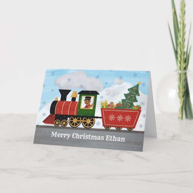 Personalised Kids Name Christmas Train  Card (Front)