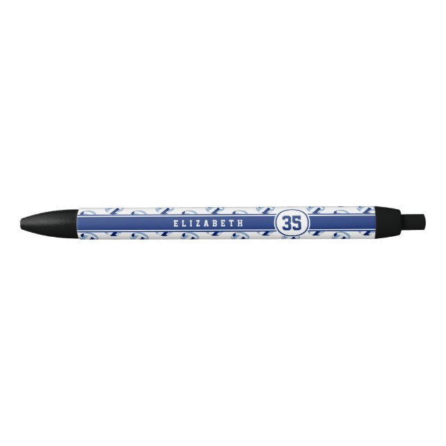 personalised kids name light dark blue volleyballs black ink pen (Front)