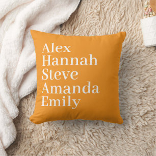 Personalised Kids Name Modern Family Orange Cushion