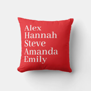 Personalised Kids Name Modern Minimal Family Red Cushion