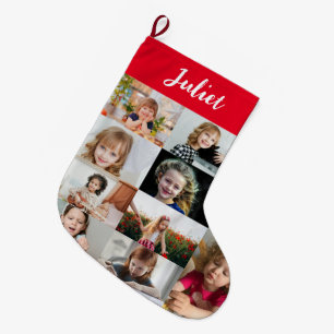 Personalised Kids Name & Photo Collage Large Christmas Stocking