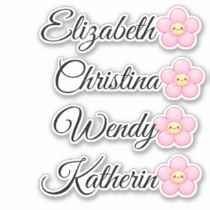 Personalised Kids Name Sticker with Cute Pink Flow