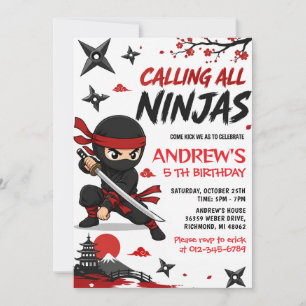 Personalised Kids Ninja Birthday Invitation
