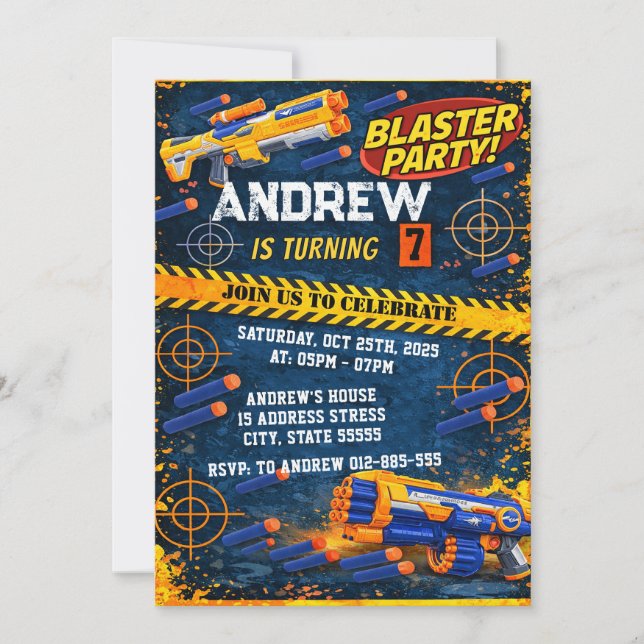 Personalised Kids Party Nerf Birthday Invitation (Front)