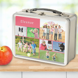 Personalised Kids Photo Collage Back to School Metal Lunch Box