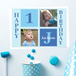 Personalised Kids Photo Cute Blue Happy Birthday Card<br><div class="desc">Cool 2 photo square happy birthday card for a little boy or toddler. Celebrate your child's birthday with cute photographs of them on this add your own photograph card with adorable blue squares. Add their name and age.</div>