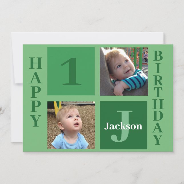 Personalised Kids Photo Cute Green Happy Birthday Card (Front)