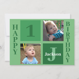 Personalised Kids Photo Cute Green Happy Birthday Card