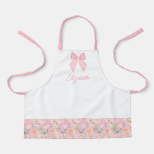 Personalised Kids Pink Bow Floral School Apron