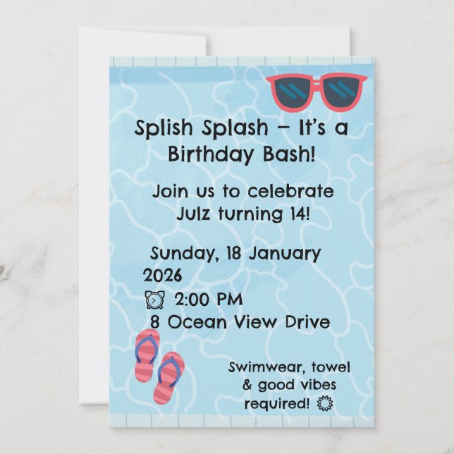 Personalised Kids Pool Party Invitation | Summer (Front)