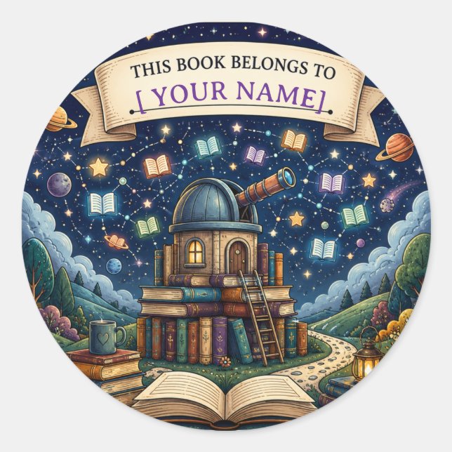 Personalised Kids Reading Adventure Bookplate Classic Round Sticker (Front)
