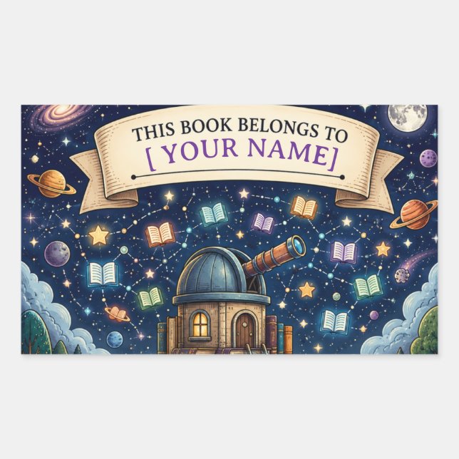 Personalised Kids Reading Adventure Bookplate Rectangular Sticker (Front)