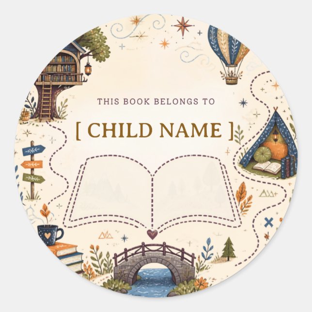 Personalised Kids Reading Bookplate Classic Round Sticker (Front)