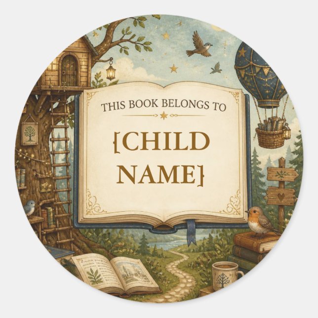 Personalised Kids Reading Bookplate Classic Round Sticker (Front)