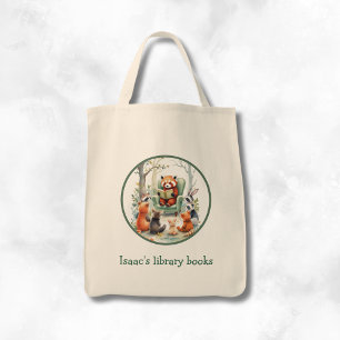 Personalised Kid's Red Panda Library Book Tote Bag