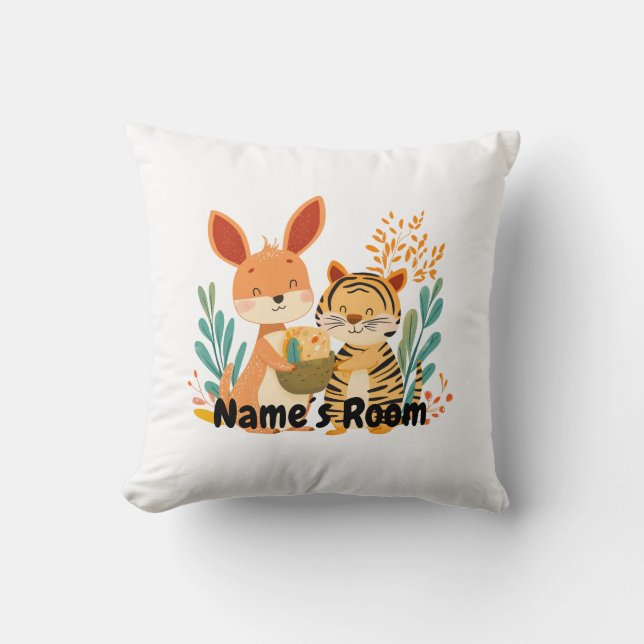 Personalised Kids Room with Kangaroo and Tiger Cushion (Front)