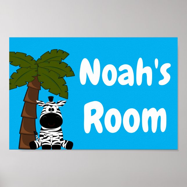 Personalised Kid's Room Zebra Jungle Theme Poster (Front)