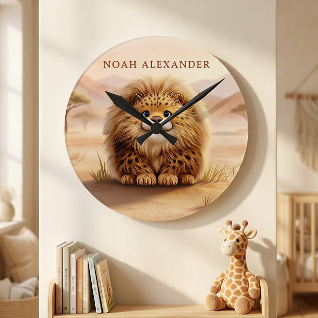 Personalised Kids Safari Cute Fluffy Leopard  Round Clock (Creator Uploaded)